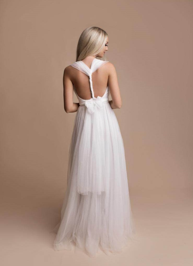 Elegancka Tiulowa  MAXI Sukienka ślubna- biały