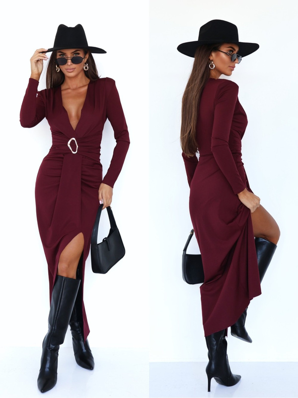 ELEGANCKA DOPASOWANA SUKIENKA MAXI Ava bordowa