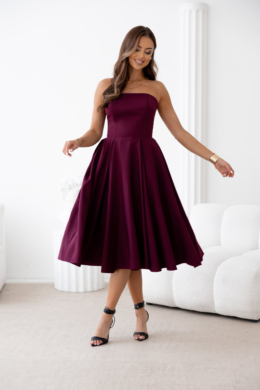 Elegancka gorsetowa midi Sukienka Anabel burgund