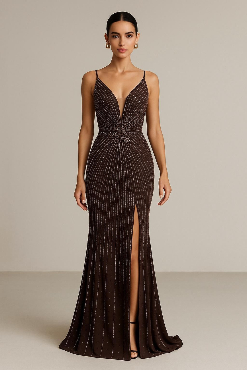 Elegancka SUKIENKA MAXI PREMIUM Asha czekoladowy