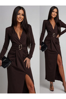 ELEGANCKA DOPASOWANA SUKIENKA MAXI Ava czekoladowa