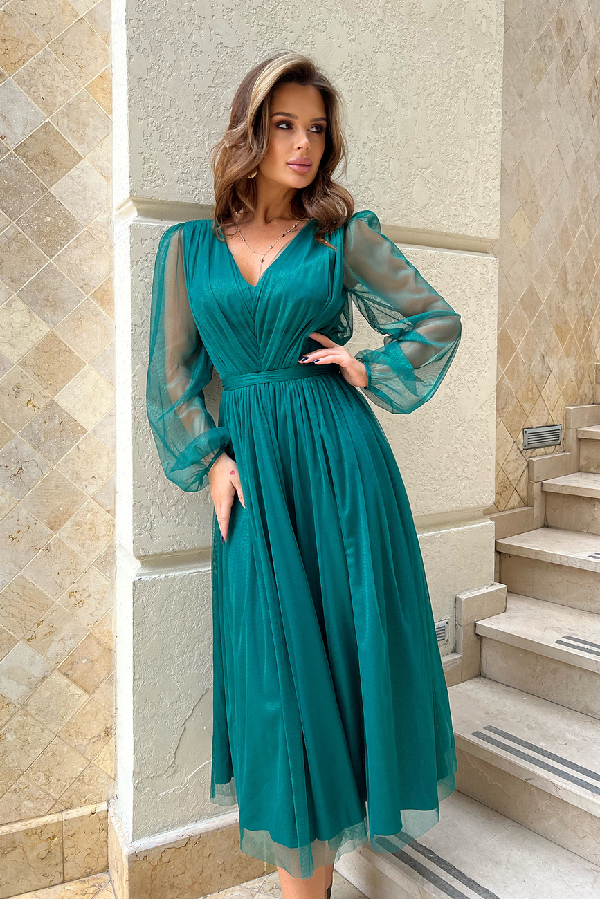 Elegancka SUKIENKA MIDI Z BROKATOWĄ SIATKĄ-butelka