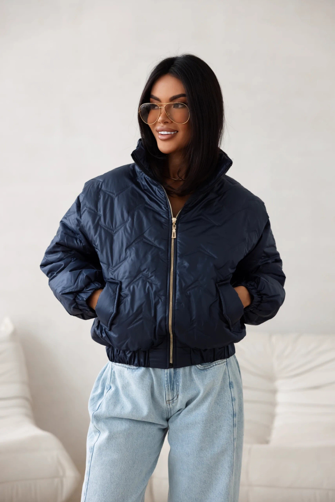Kurtka pikowana oversize Camila granatowa