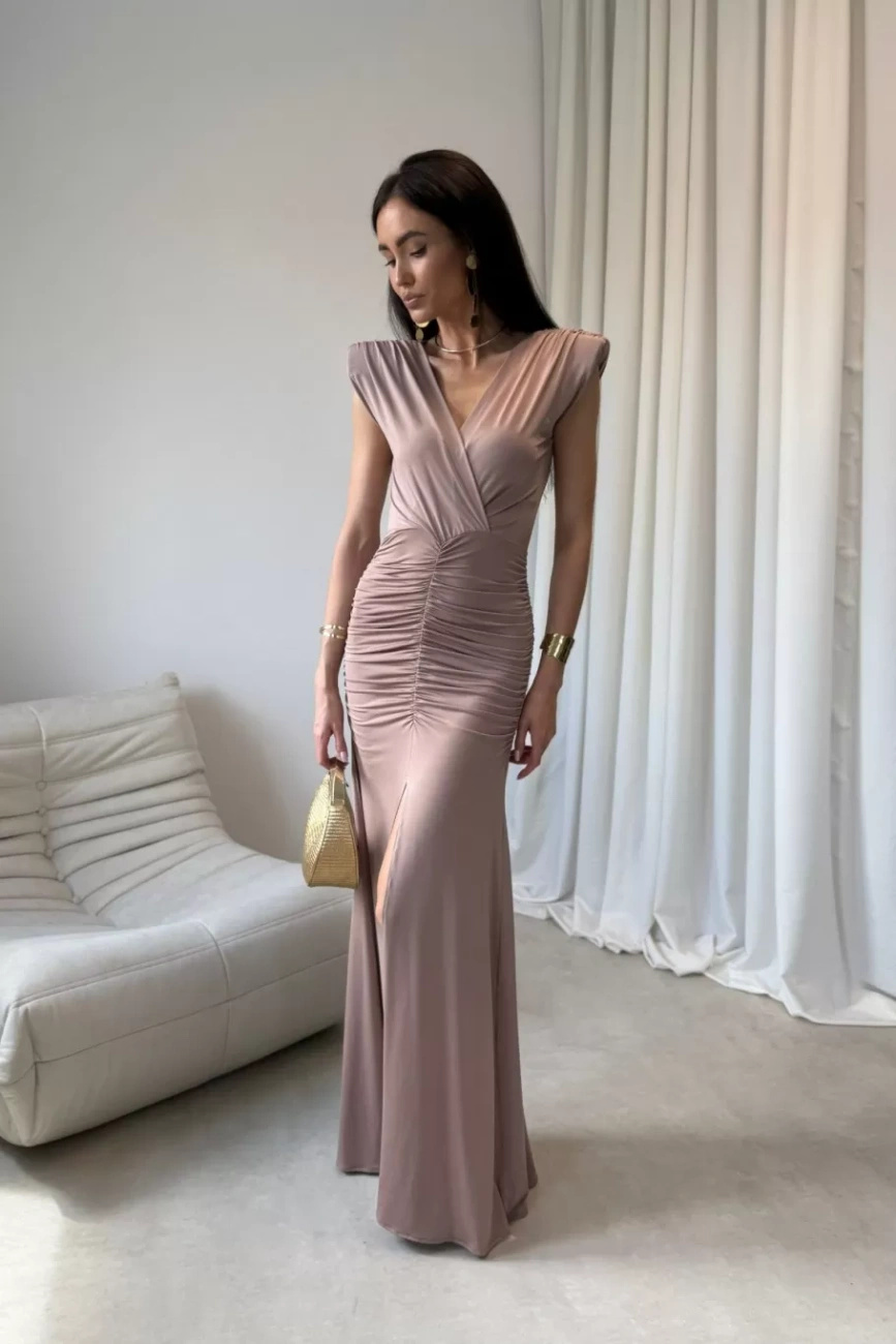 Noelia - sukienka maxi w kolorze  mokki