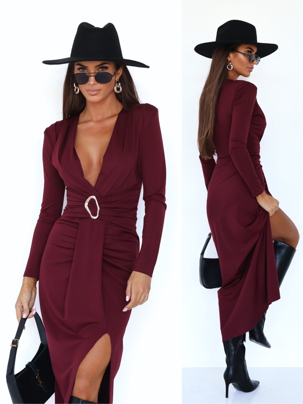 ELEGANCKA DOPASOWANA SUKIENKA MAXI Ava bordowa