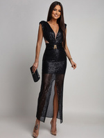 CEKINOWA SUKIENKA MAXI Z BIŻUTERYJNYM ZDOBIENIEM Zuzanna czarna