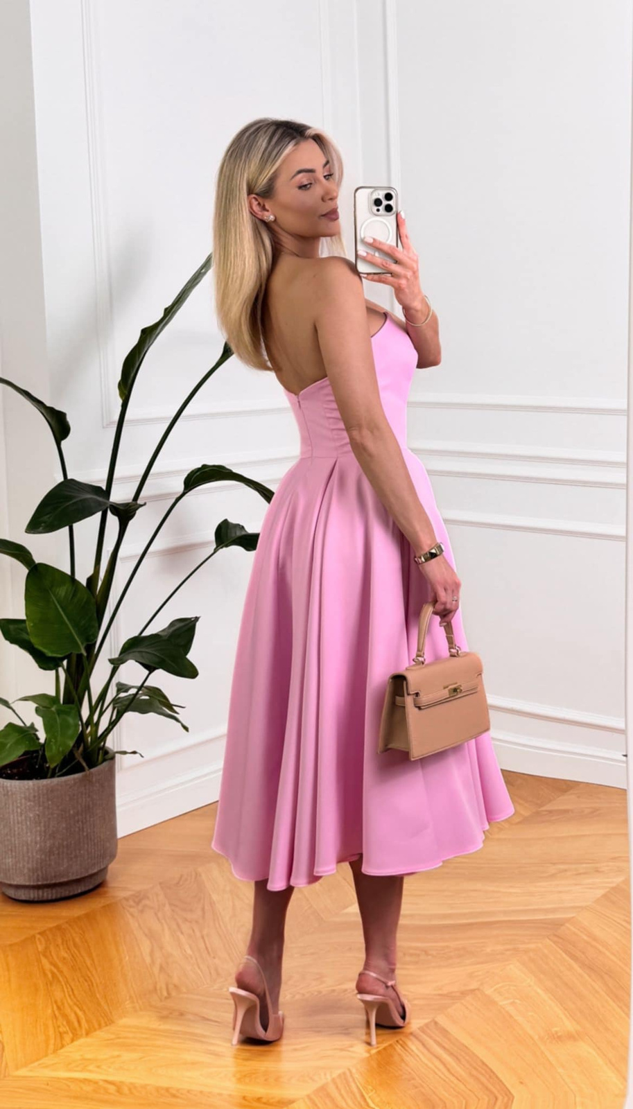 Elegancka gorsetowa midi Sukienka Anabel różowa