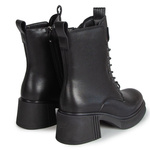 Botki damskie ze skóry naturalnej wysokie sznurowane na klocku czarne