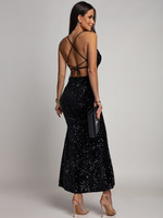 Elegancka Maxi Sukienka cekinowa Mika czarna