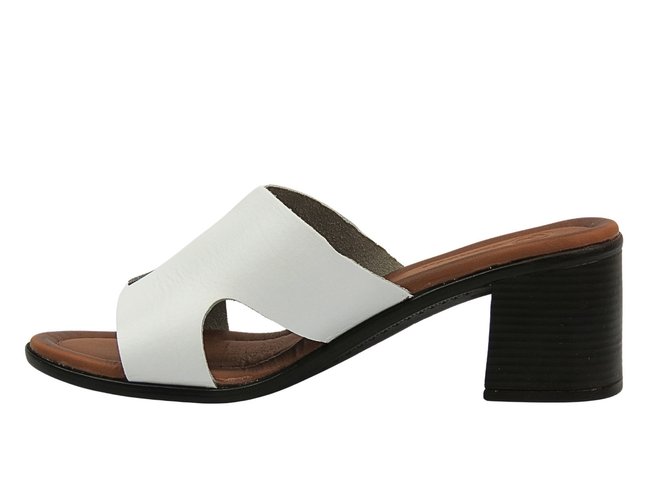 Klapki damskie na obcasie ze skóry naturalnej Olivia białe