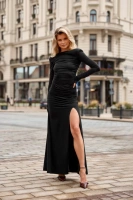 Drapowana maxi  sukienka Veloria z odkrytymi plecami w kolorze czarnym