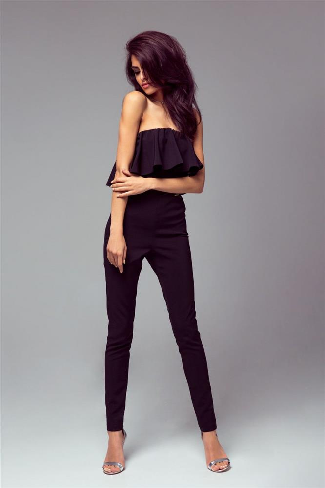 Elegancki czarna  kombinezon damski nicole na wesele z odkrytymi plecami