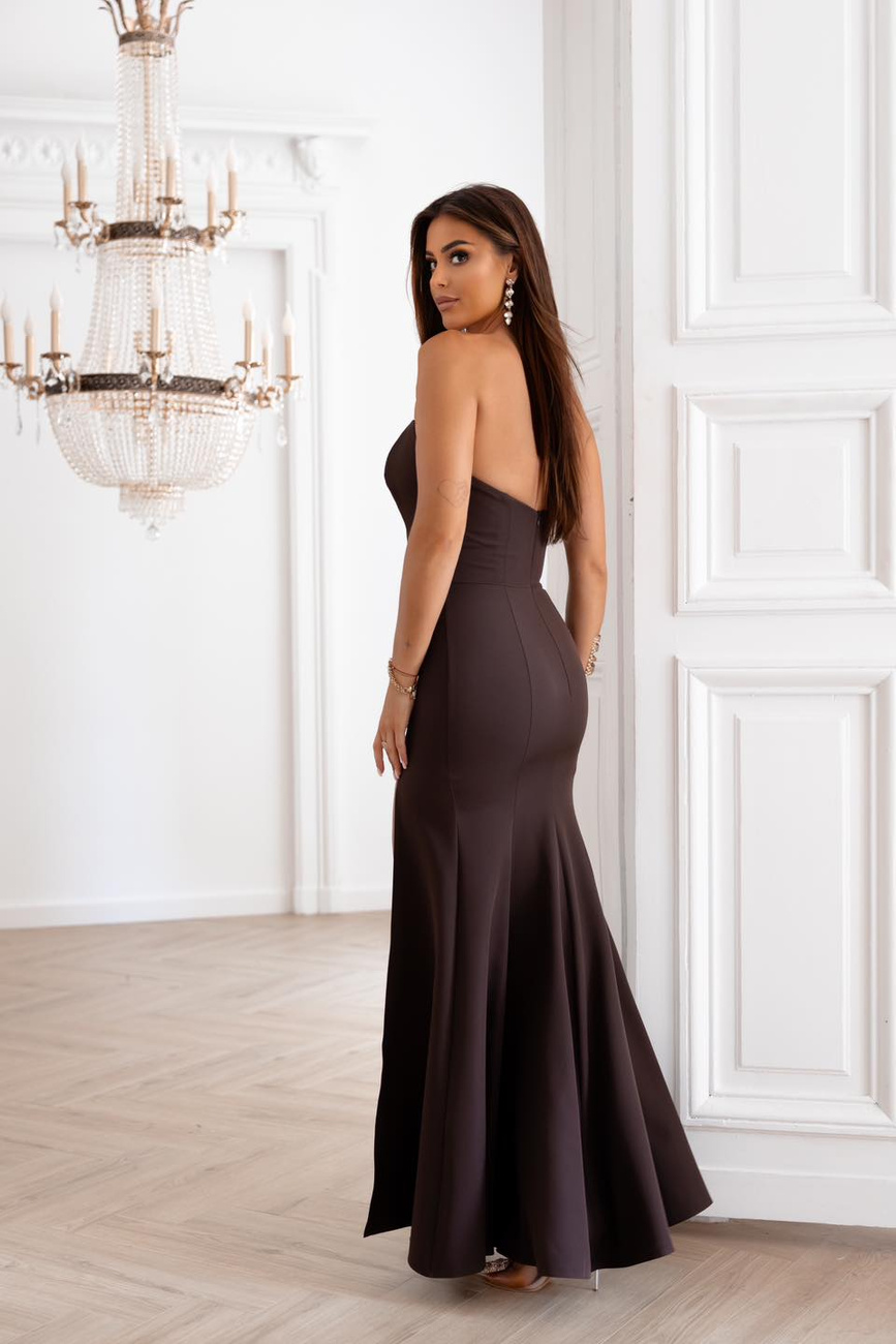 Elegancka Sukienka Maxi wieczorowa  MOLI czekoladowa
