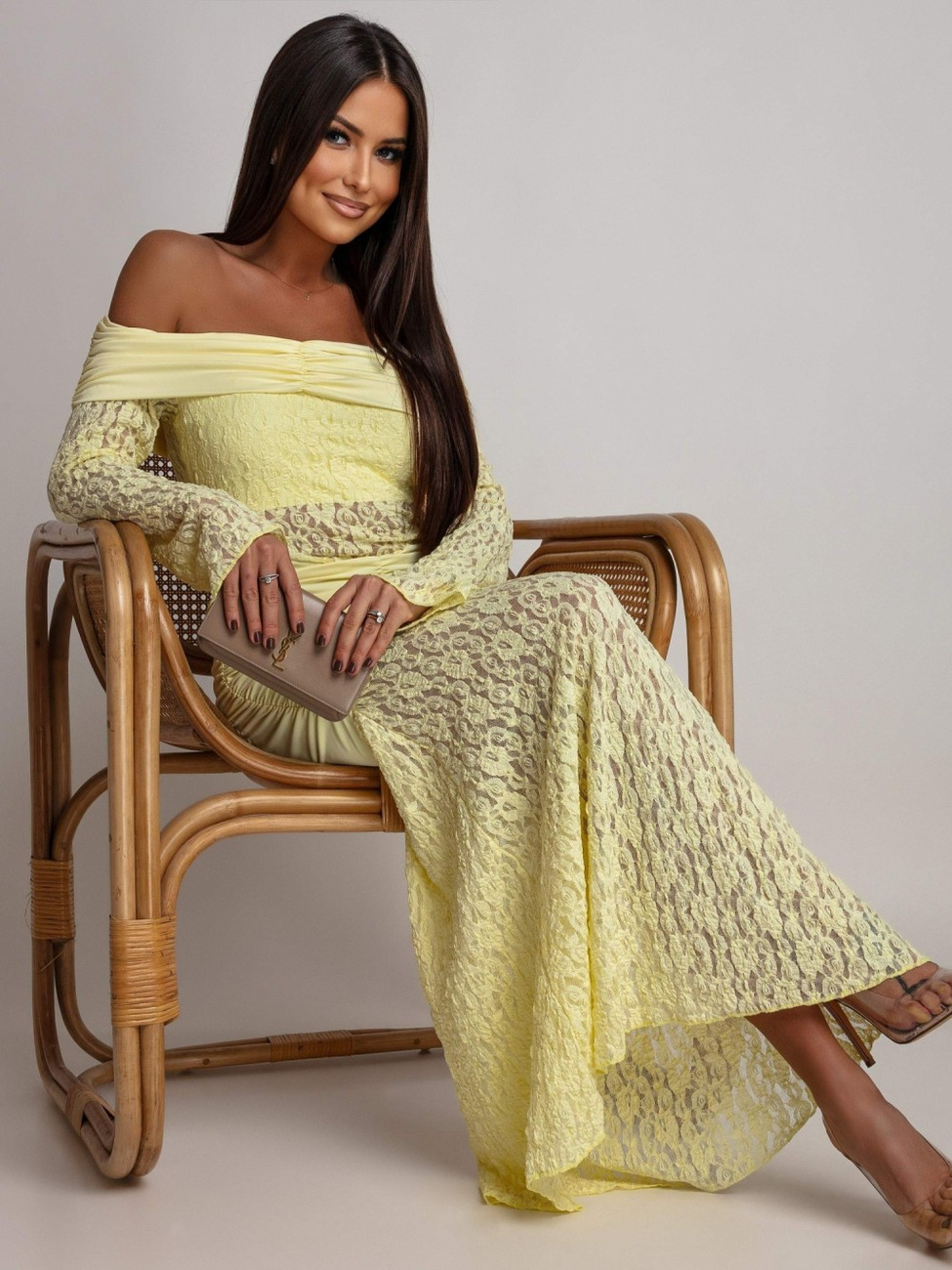 SUKIENKA MAXI HISZPANKA Z KORONKĄ Hannah żółta