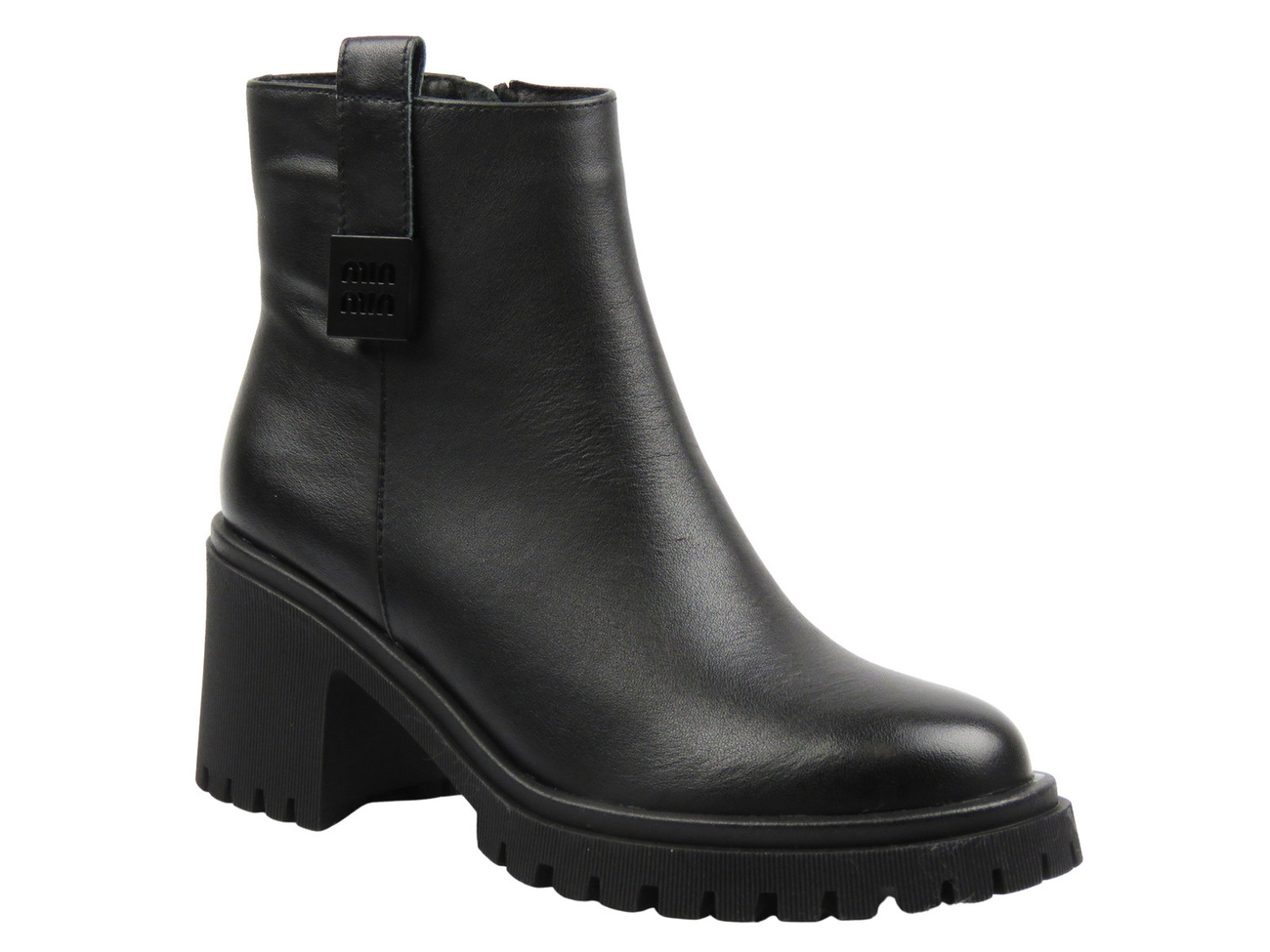 Botki damskie na obcasie  ze skóry naturalnej czarne 