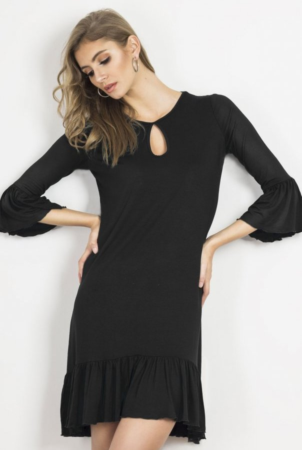  Shira Krótka Czarna Sukienka Boho Z Falbanką Na Co Dzień
