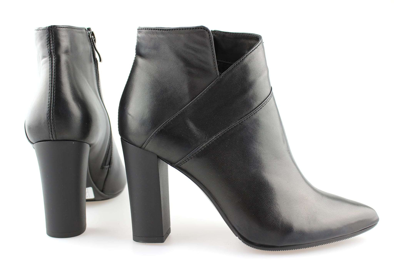 Botki damskie na szpilce Czarne skórzane ocieplane eleganckie