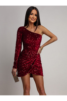 CEKINOWA SUKIENKA MINI NA JEDNO RAMIĘ ARMIRIA bordowy