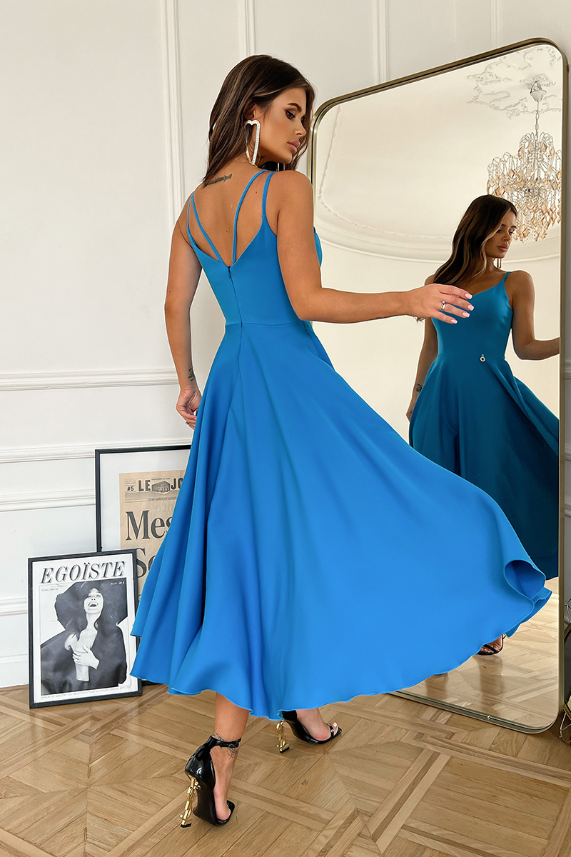 SUKIENKA MIDI NA RAMIĄCZKACH-  lazurowy