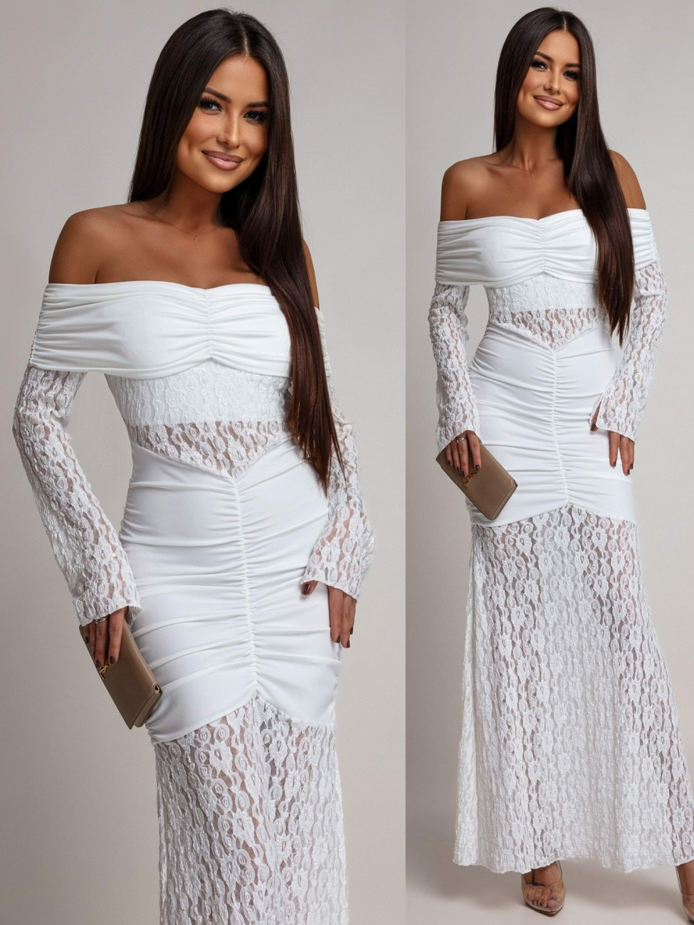 SUKIENKA MAXI HISZPANKA Z KORONKĄ Hannah biała