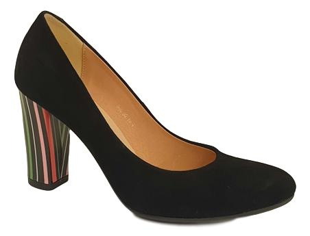 Czarne skórzane czółenka z kolorowym obczasem 