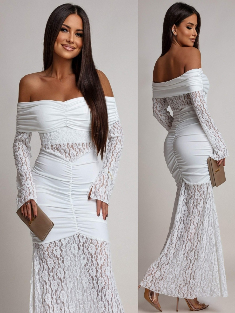 SUKIENKA MAXI HISZPANKA Z KORONKĄ Hannah biała