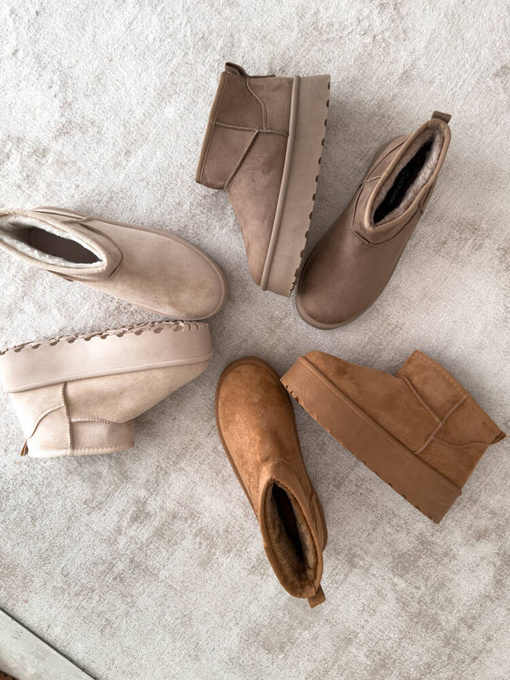 Botki ŚNIEGOWCE Lea ultra mini na platformie- beige