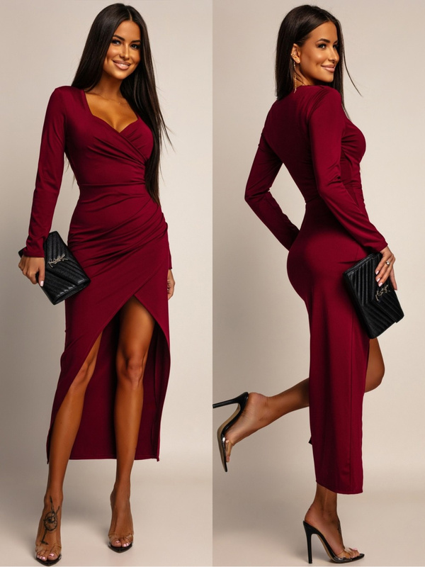 ELEGANCKA DOPASOWANA SUKIENKA MAXI Ashley bordowa