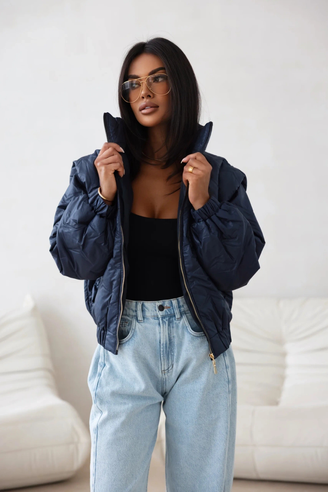 Kurtka pikowana oversize Camila granatowa
