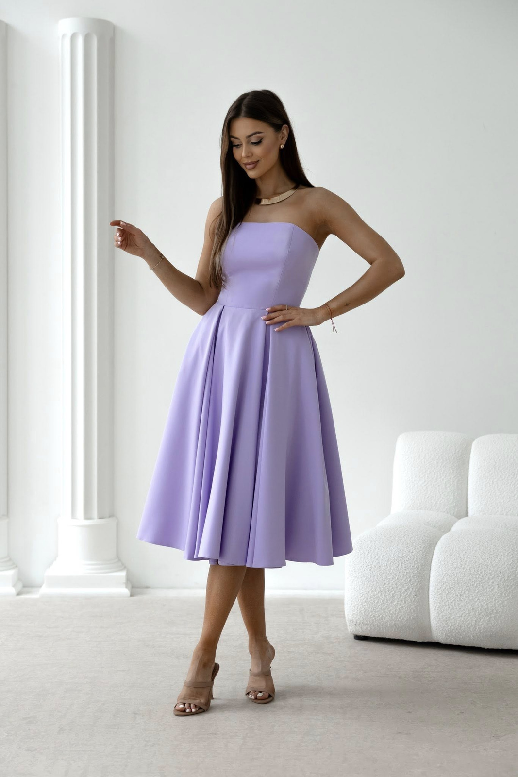 Elegancka gorsetowa midi Sukienka Anabel lila