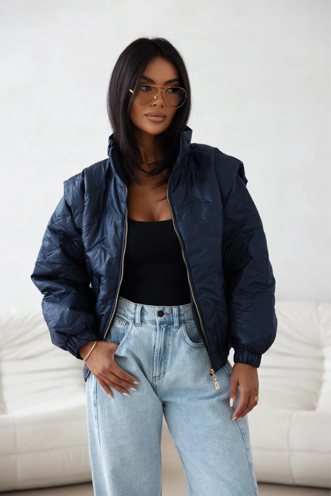 Kurtka pikowana oversize Camila granatowa