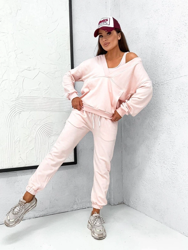 Komplet dresowy set +top bluza z kapturem i spodnie różowy