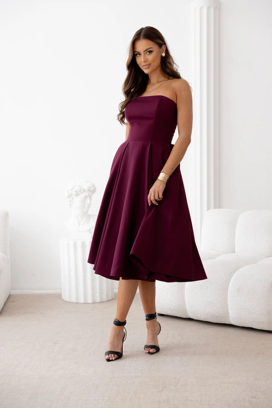 Elegancka gorsetowa midi Sukienka Anabel burgund