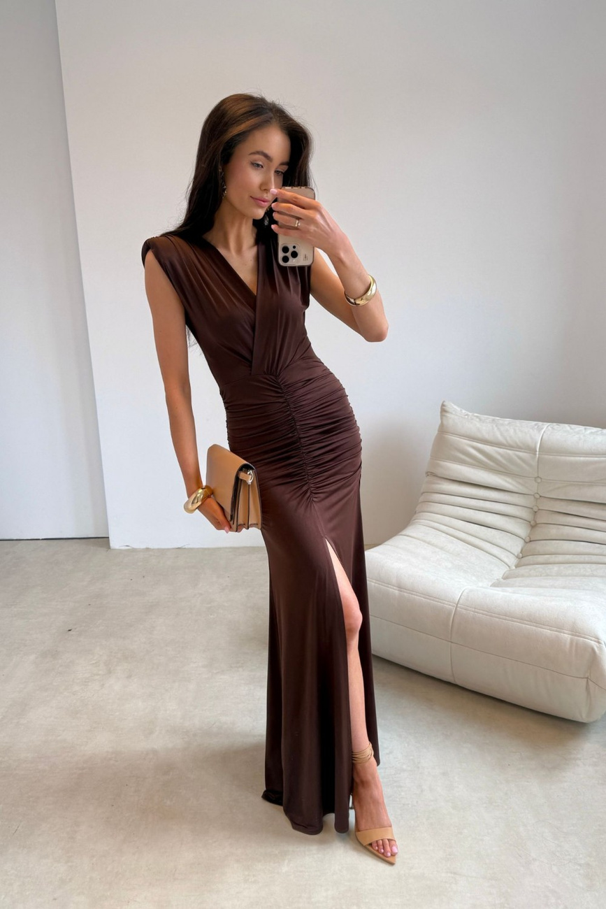 Noelia - sukienka maxi w kolorze  czekoladowym