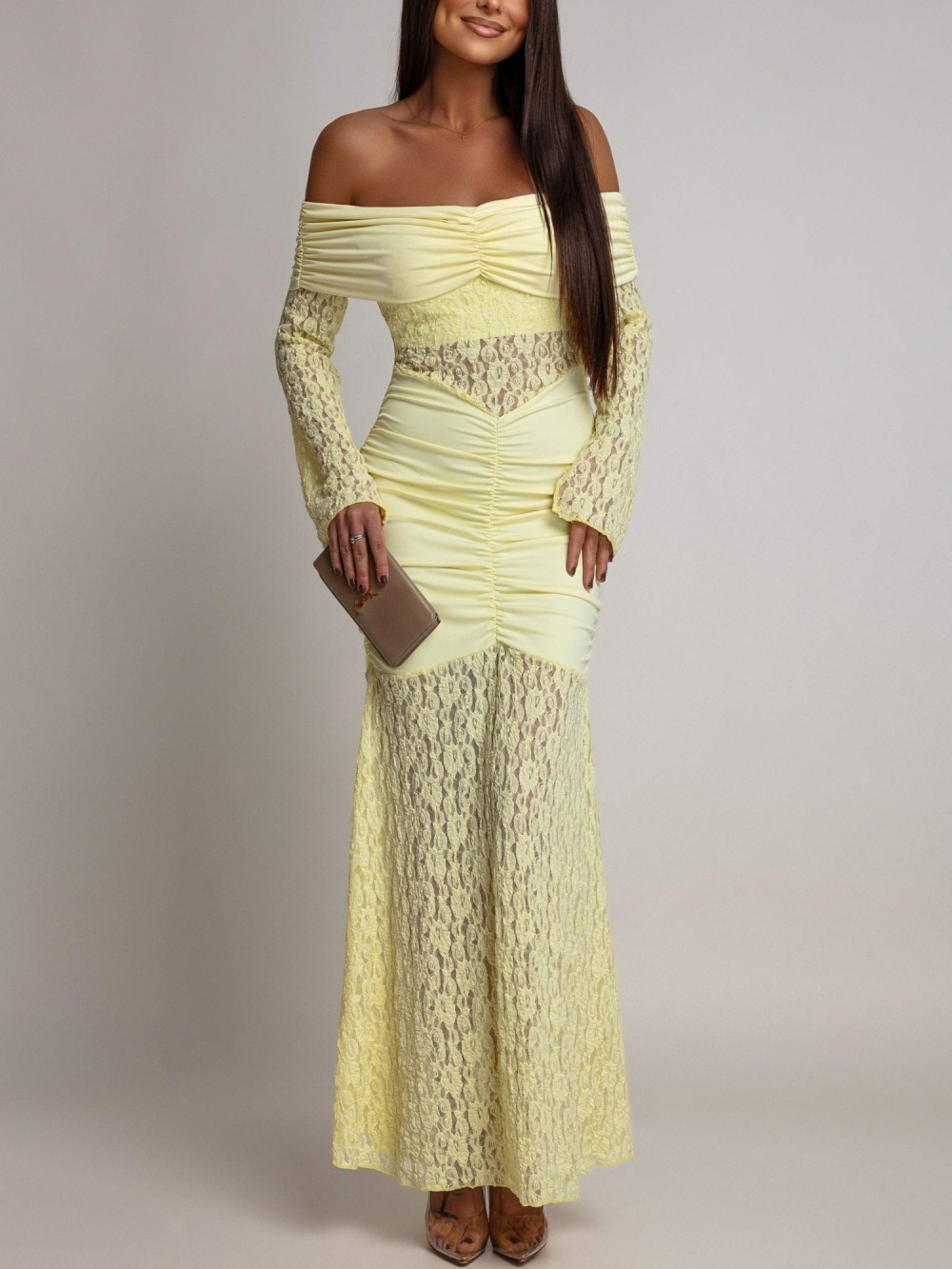 SUKIENKA MAXI HISZPANKA Z KORONKĄ Hannah żółta