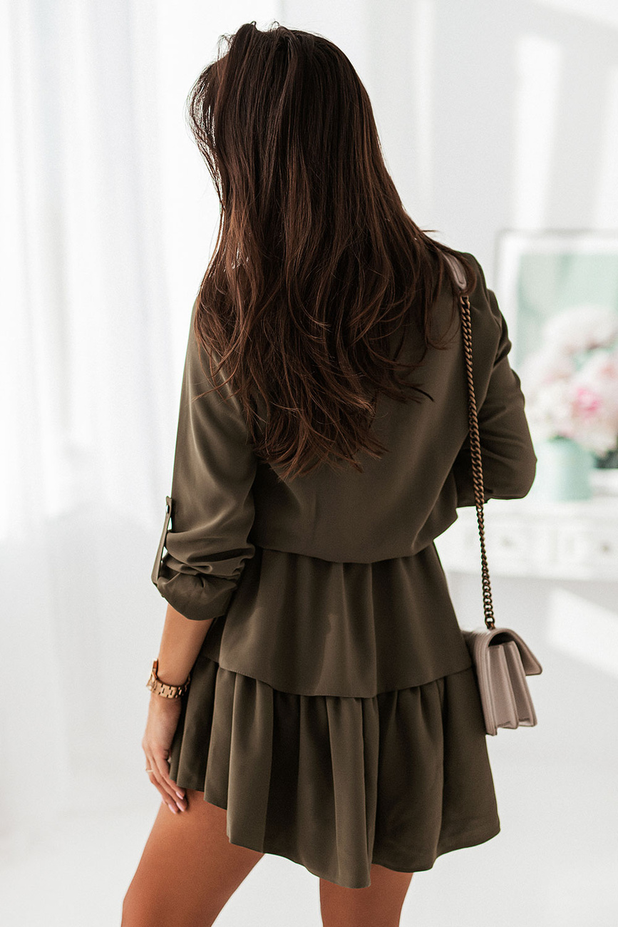  Kylie Krótka Khaki Sukienka Boho Militarna Z Falbaną Na Co Dzień
