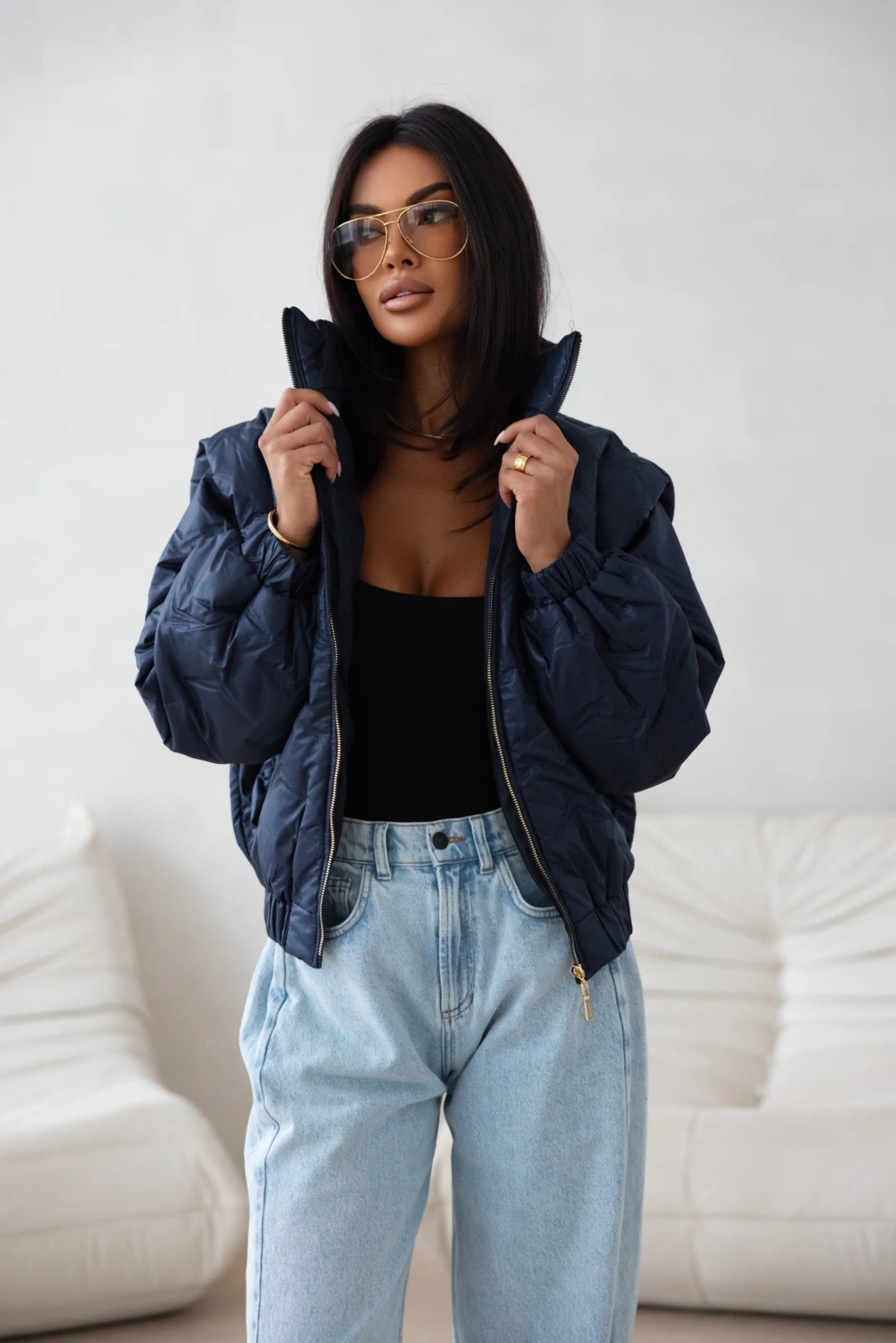 Kurtka pikowana oversize Camila granatowa