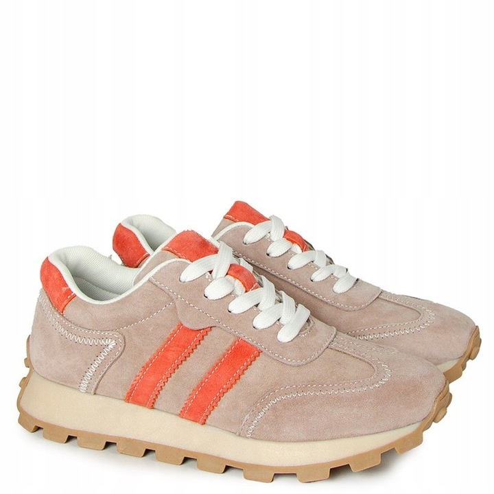 Zamszowe Sneakersy Damskie Na Platformie  beżowe