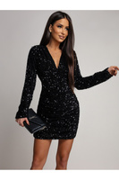 Elegancka Mini Sukienka z dugim rękawem cekinowa Sophia  czarna
