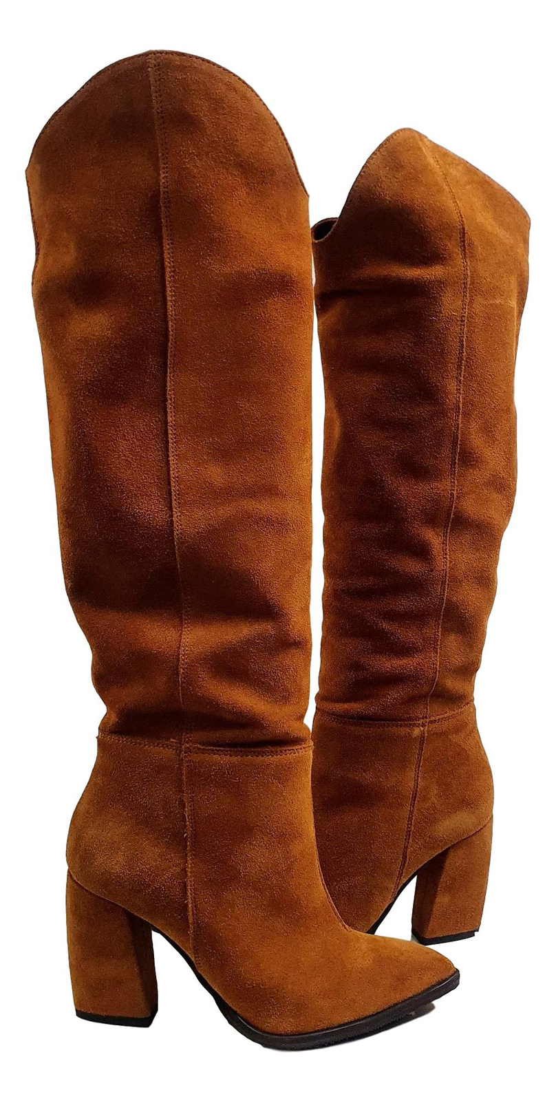 Muszkieterki damskie kozaki  skórzane- camel 