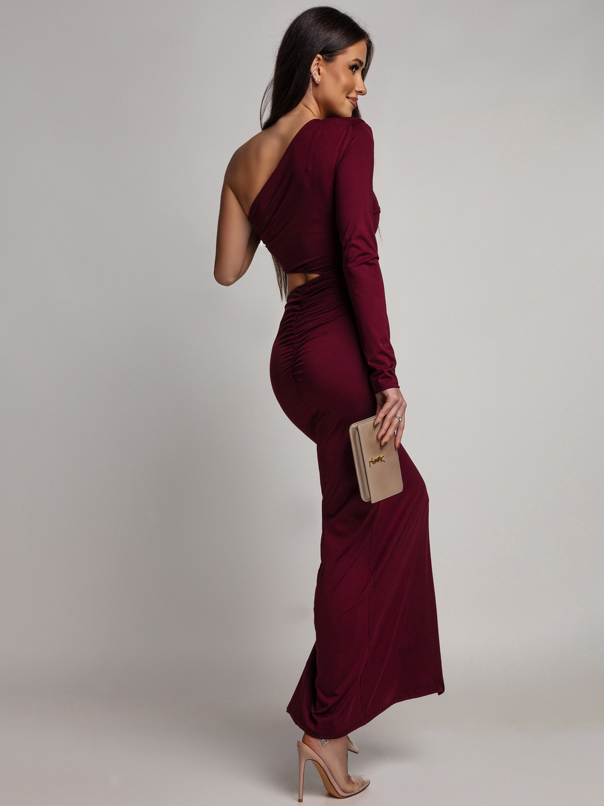ELEGANCKA SUKIENKA MAXI NA JEDNO RAMIĘ DONNA bordowa