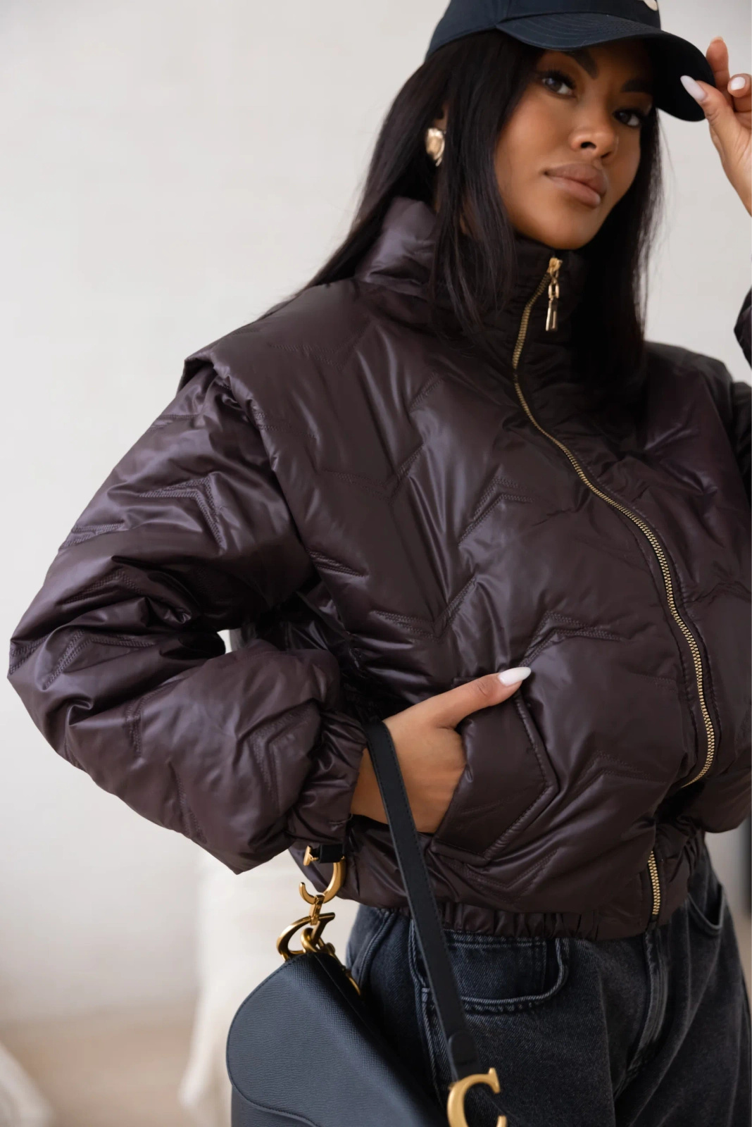 Kurtka pikowana oversize Camila czekoladowa