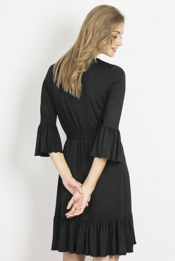  Shira Krótka Czarna Sukienka Boho Z Falbanką Na Co Dzień
