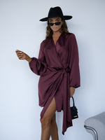 Satynowa sukienka kopertowa Selena czekoladowy