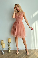 SUKIENKA Z BROKATOWĄ SIATKĄ-capuccino