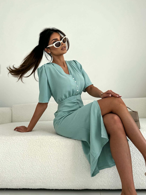 Elegancka midi SUKIENKA Z WISKOZĄ  VENEZIA Miętowo-szałwiowa