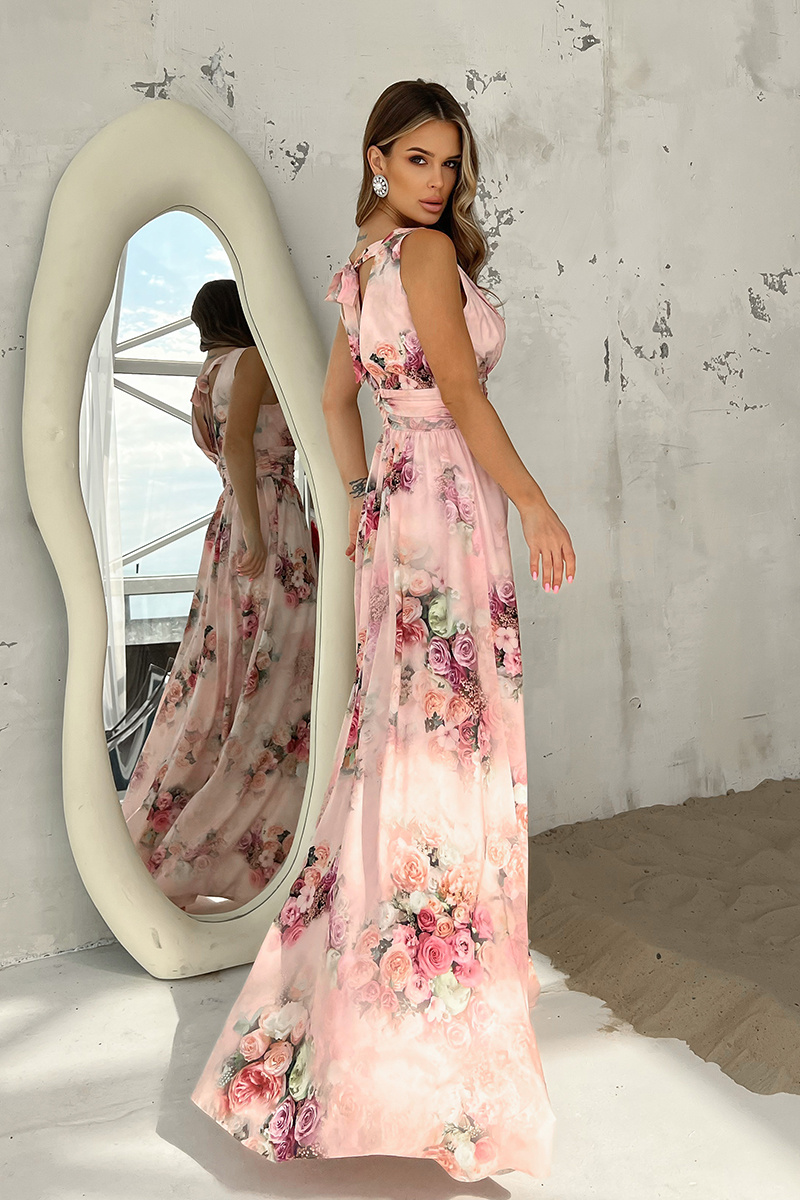 Elegancka MXI  SUKIENKA W KWIATY - różowy kwiaty