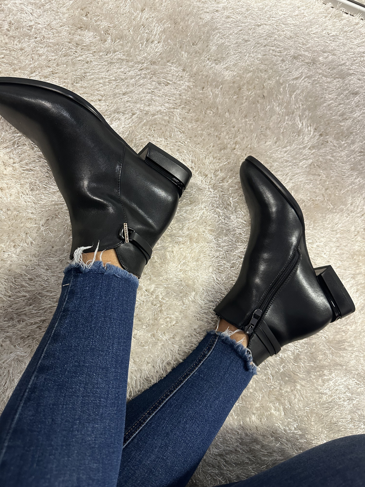 Klasyczne Botki damskie ocieplane ze skóry naturalnej czarne