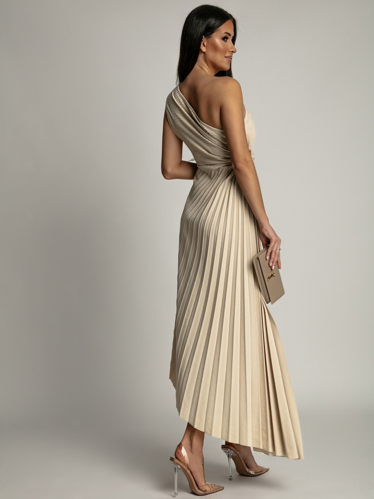 SUKIENKA PLISOWANA NA JEDNO RAMIĘ Rosalia- beżowy