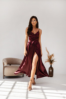 Sukienka  wieczorowa Stella Maxi satin -Wiśnia w czekoladzie